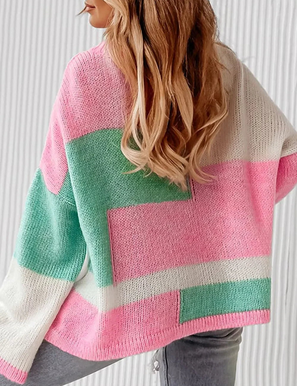 Daverri Fashions pastel striped color block round neck drop shoulder sweater