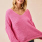 BiBi V-Neck Sweater with Colorful Trim - DAVERRI FASHIONS