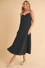 BLACK Aemi+Co Side Button Midi Cami Dress | Daverri Fashions
