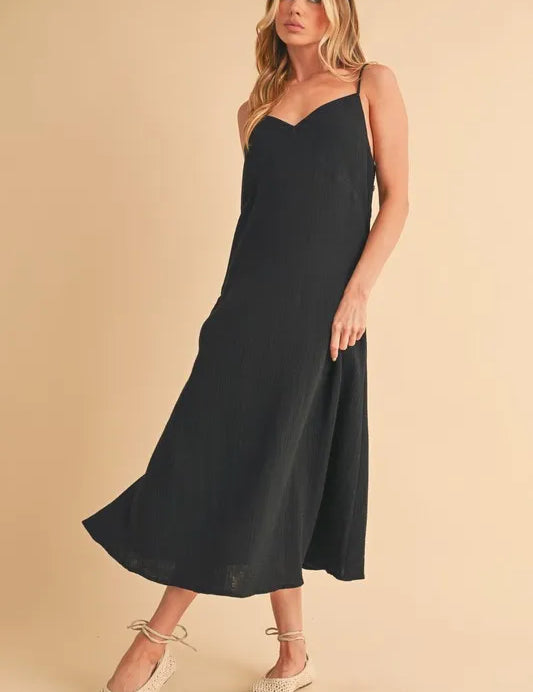 BLACK Aemi+Co Side Button Midi Cami Dress | Daverri Fashions