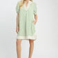 Umgee Pinstripe Shift Dress in sage green and white stripes with cream trim