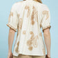 Cream Umgee paisley embroidered short puff sleeve top