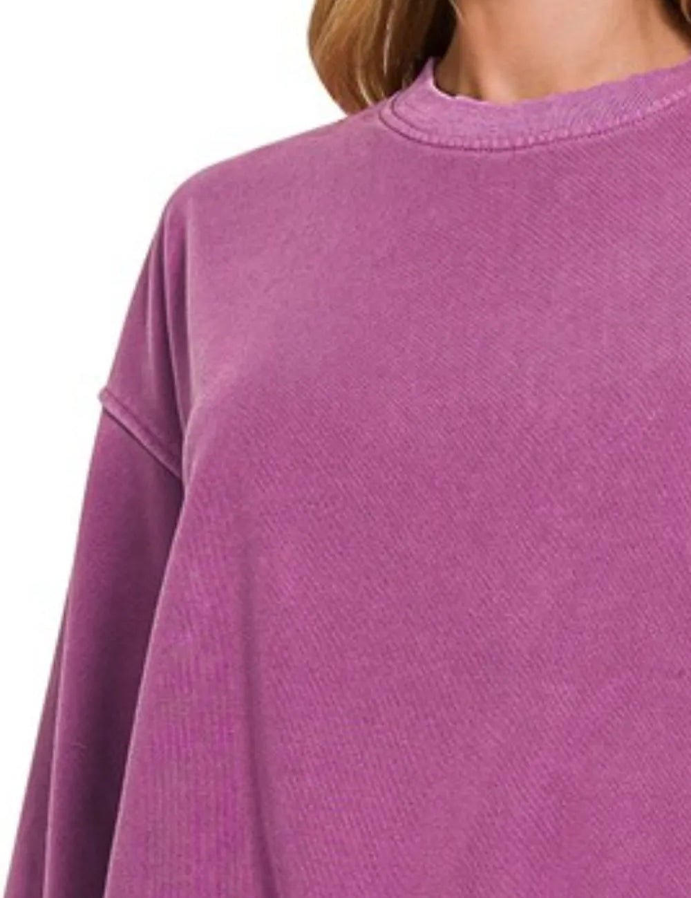 Zenana Soft Fleece Pigment Dye Round-neck Sweatshirts Lt Plum | Sweatshirts Daverri Fashions