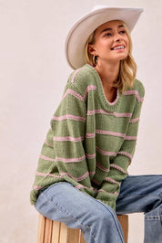 BiBi Striped Long Sleeve Sweater | Sweaters Daverri Fashions