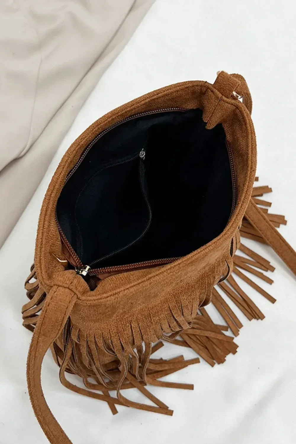 Suede Fringe Shoulder Bag - DAVERRI FASHIONS