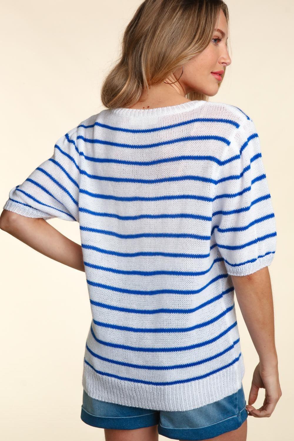 Haptics Letter Embroidery Striped Knit Top Sweaters