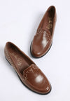 Brown studded faux leather loafers with gold-tone edge details