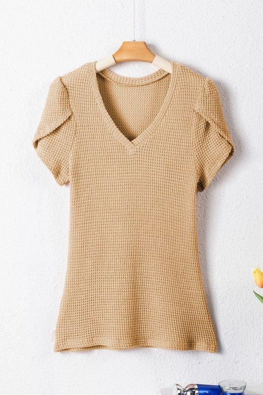 Tulip Sleeve Waffle Knit Top Shirts & Tops