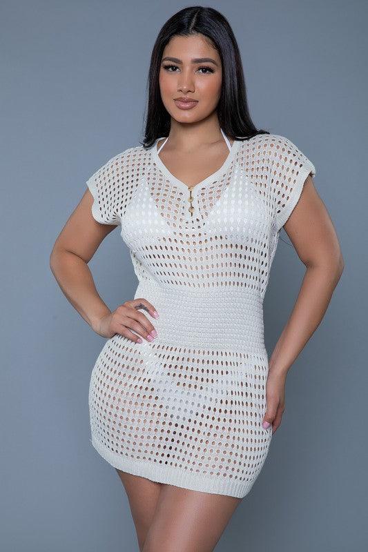 Sophie Crochet Mini Dress Cover-Up Cream Nude Swimwear