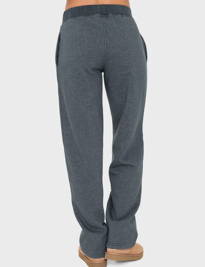 Mono B Elastic Waist Fleece Pants with Pockets Lounge Pants