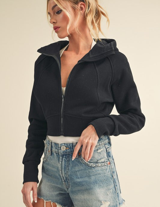 BLACK Aemi + Co Cropped Hooded Jacket | Jackets Daverri Fashions