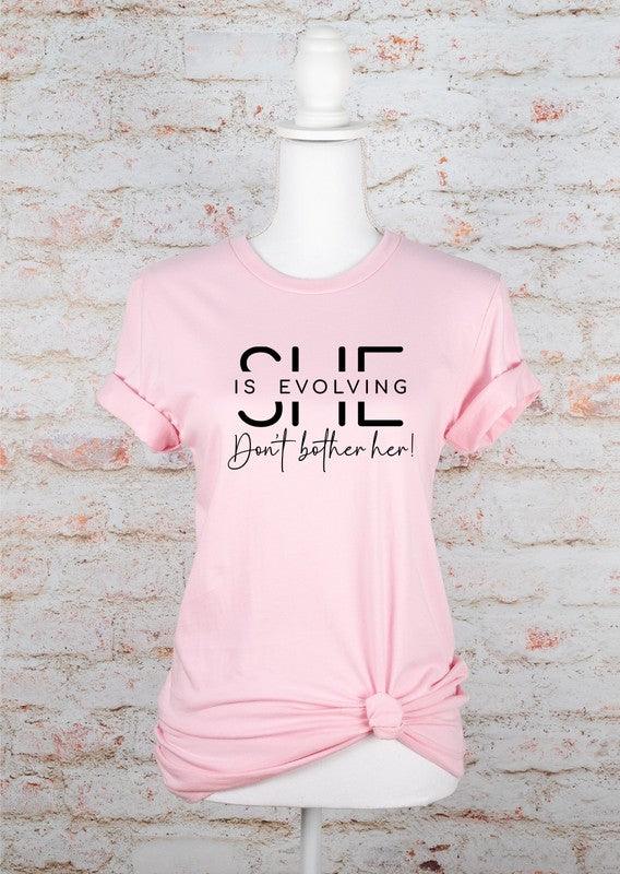 Plus Size She’s Evolving Don't Bother Her Graphic Tee PInk Graphic Tees