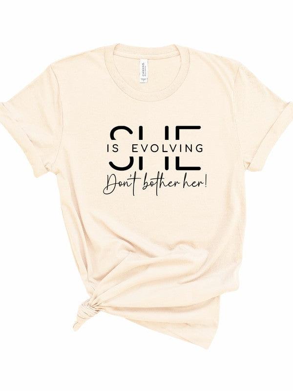 Plus Size She’s Evolving Don't Bother Her Graphic Tee Cream Graphic Tees