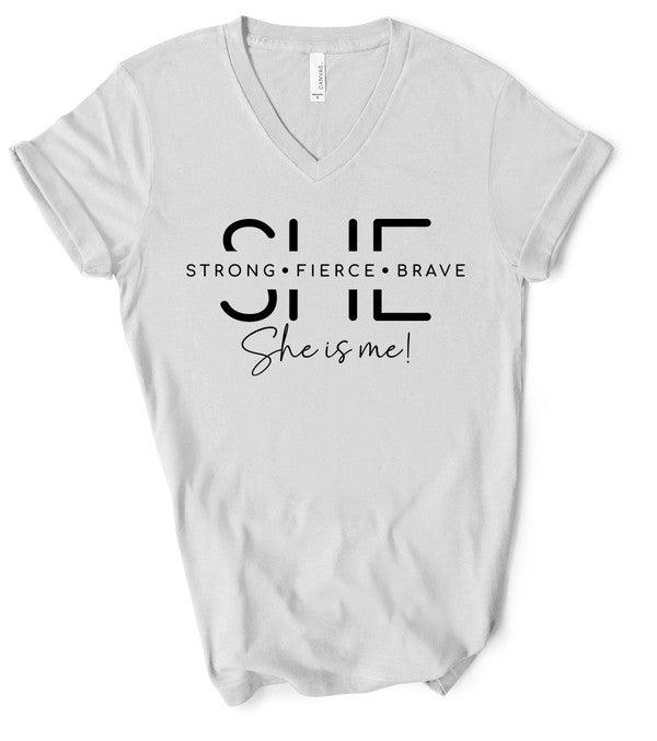 She Is Strong Graphic Boutique Tee Silver Graphic Tees