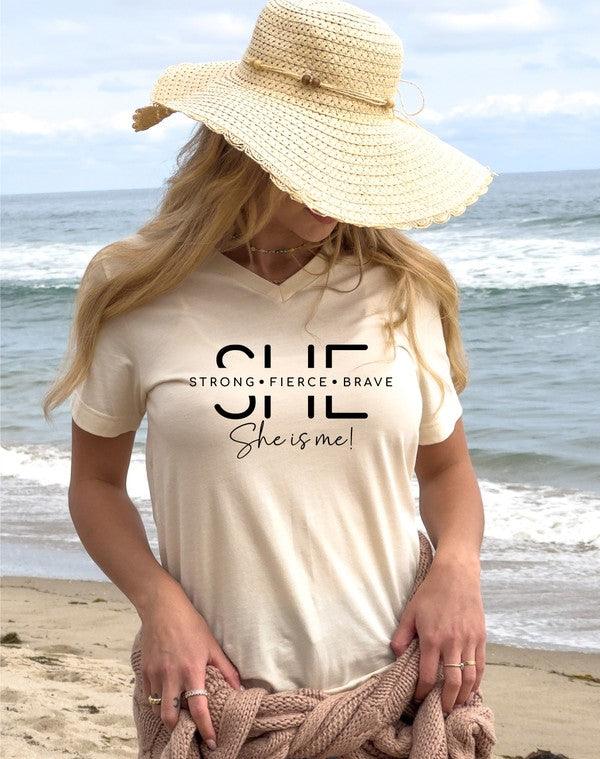 She Is Strong Graphic Boutique Tee Cream Graphic Tees