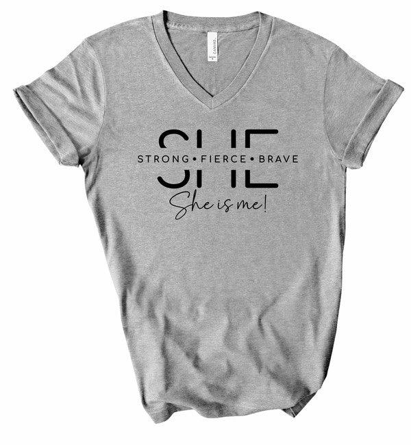 She Is Strong Graphic Boutique Tee Oxford Grey Graphic Tees