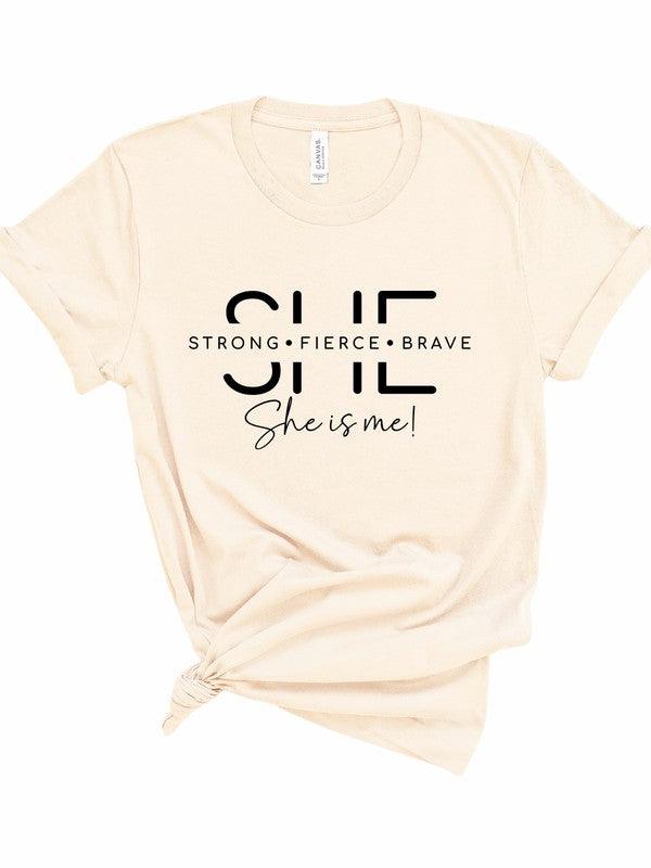 She Is Strong. Fierce. Brave. Graphic Tee Cream Graphic Tees