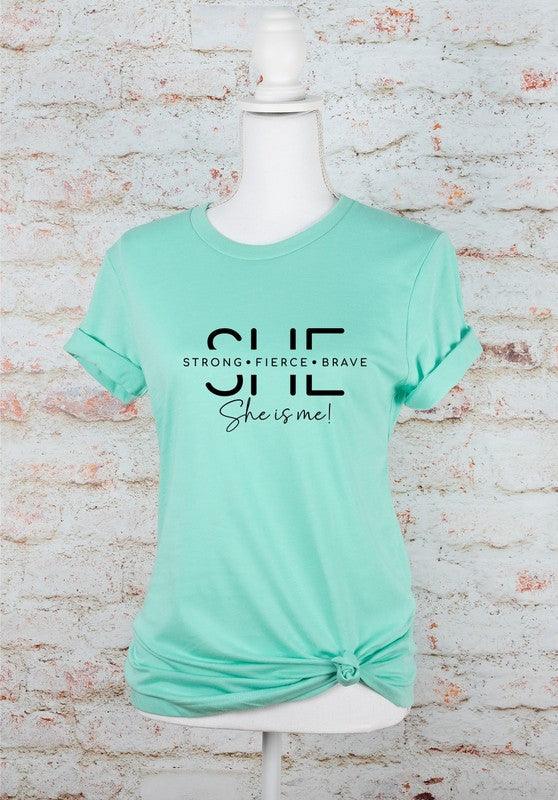 She Is Strong. Fierce. Brave. Graphic Tee Mint Graphic Tees