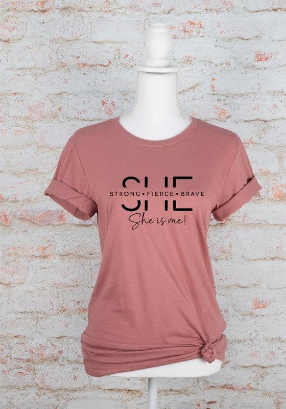 She Is Strong. Fierce. Brave. Graphic Tee Mauve Graphic Tees