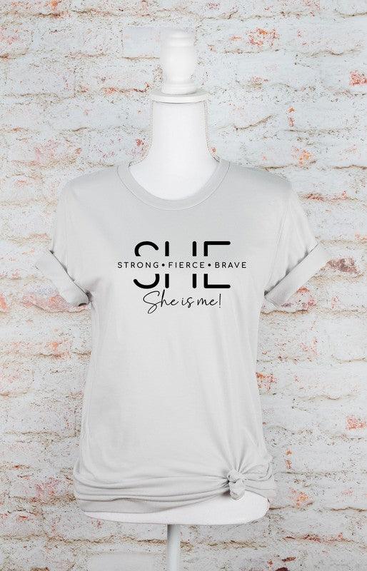 She Is Strong. Fierce. Brave. Graphic Tee Silver Graphic Tees