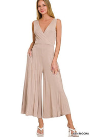 Surplice Neckline Sleeveless Jumpsuit ASH MOCHA Jumpsuits