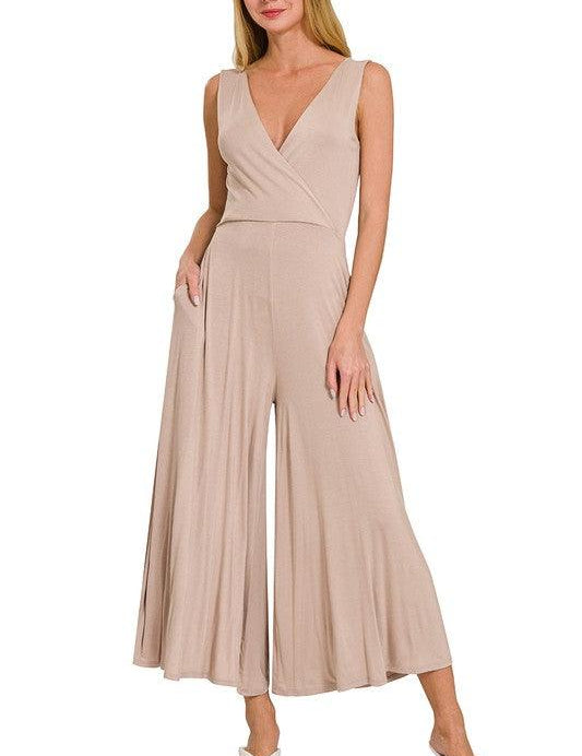 Surplice Neckline Sleeveless Jumpsuit ASH MOCHA Jumpsuits