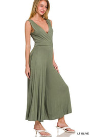 Surplice Neckline Sleeveless Jumpsuit LT OLIVE Jumpsuits