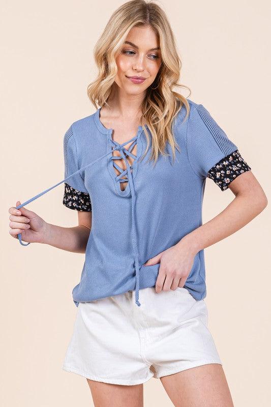 Tie Front Short Sleeve Top Shirts & Tops