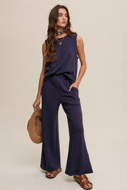 Soft Knit Tank and Sweat Pant Set Navy L Loungewear Sets