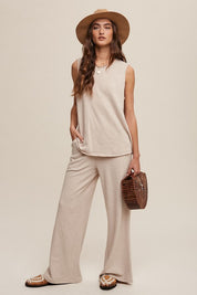 Soft Knit Tank and Sweat Pant Set Oatmeal Loungewear Sets