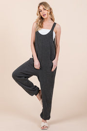 Textured Rib Overalls with Pockets CHARCOAL Overalls