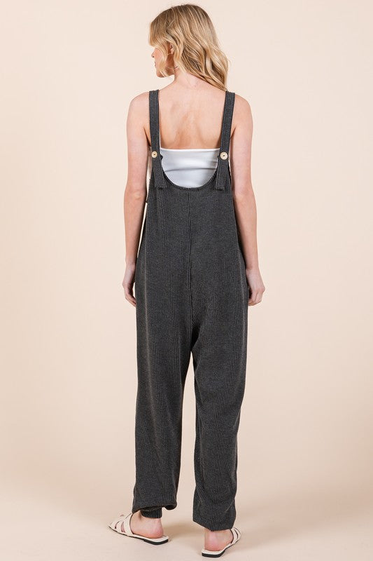 Textured Rib Overalls with Pockets Overalls