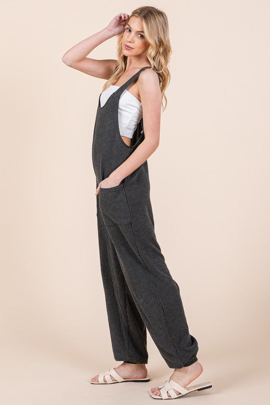 Textured Rib Overalls with Pockets Overalls