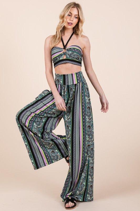 Halter Crop Top with Wide Leg Pants with Pockets Pants