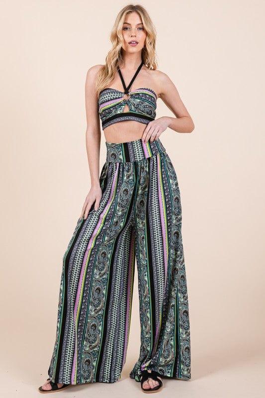 Halter Crop Top with Wide Leg Pants with Pockets Pants