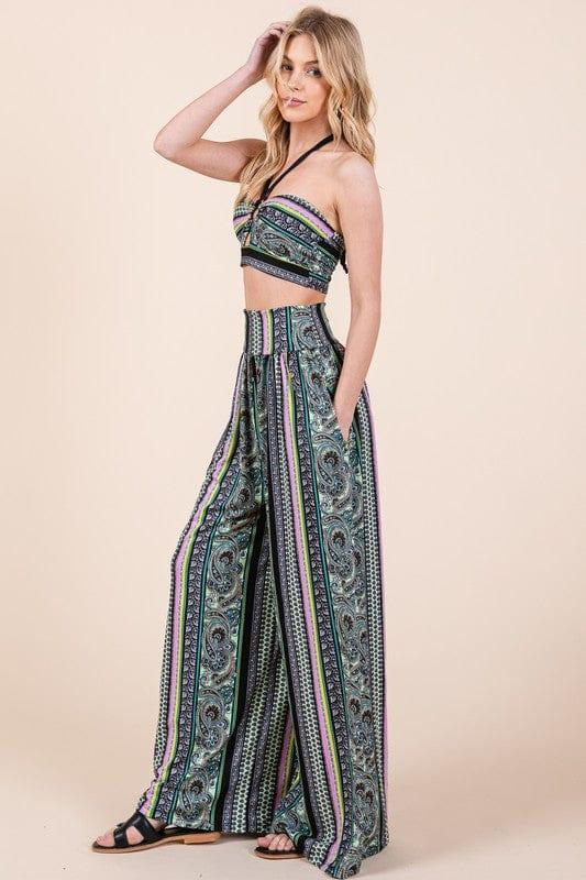 Halter Crop Top with Wide Leg Pants with Pockets Pants