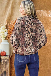 And The Why Choker Neck Dolman Sleeve Snake Print Top | Tops Daverri Fashions