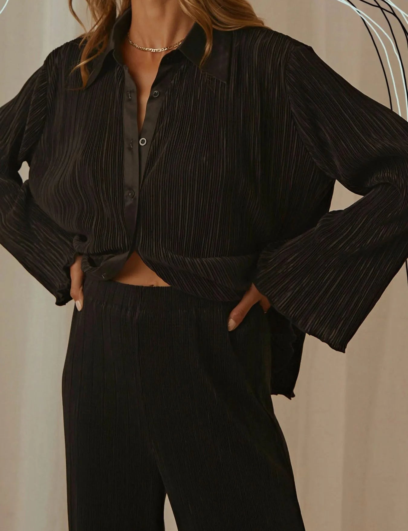 Button Up Long Sleeve Top and Pants Set | Loungewear Sets Daverri Fashions