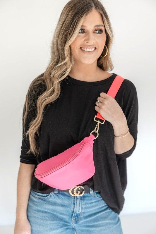 Colorful Nylon Crossbody Bag Hot Pink OS Handbags