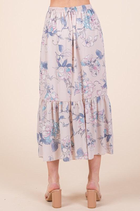 Floral Print Skirt Set with Tie Back Blouse Skirt Sets