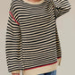 Slit Striped Oversized Sweater - DAVERRI FASHIONS