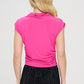 Hot Pink Mock neck Short Sleeve Ruched Crop Top Blouses