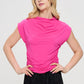 Hot Pink Mock neck Short Sleeve Ruched Crop Top Blouses