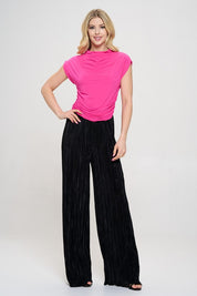Hot Pink Mock neck Short Sleeve Ruched Crop Top | Blouses Daverri Fashions