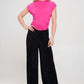 Hot Pink Mock neck Short Sleeve Ruched Crop Top Blouses
