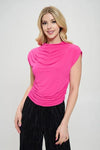 Hot Pink Mock neck Short Sleeve Ruched Crop Top - DAVERRI FASHIONS