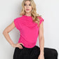 Hot Pink Mock neck Short Sleeve Ruched Crop Top Blouses