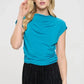 Teal Mock neck Short Sleeve Ruched Crop Top - DAVERRI FASHIONS
