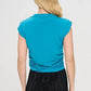 Teal Mock neck Short Sleeve Ruched Crop Top - DAVERRI FASHIONS