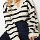 Striped Johnny Collar Long Sleeve Sweater - DAVERRI FASHIONS